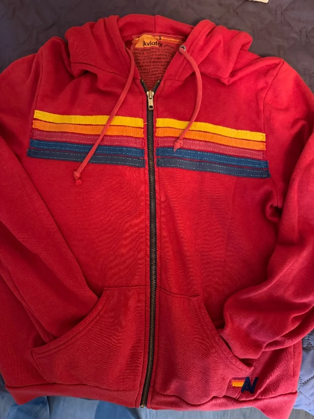 Aviator Nation 5 Stripe Hoodie - Red, Size S - Picture 1 of 7